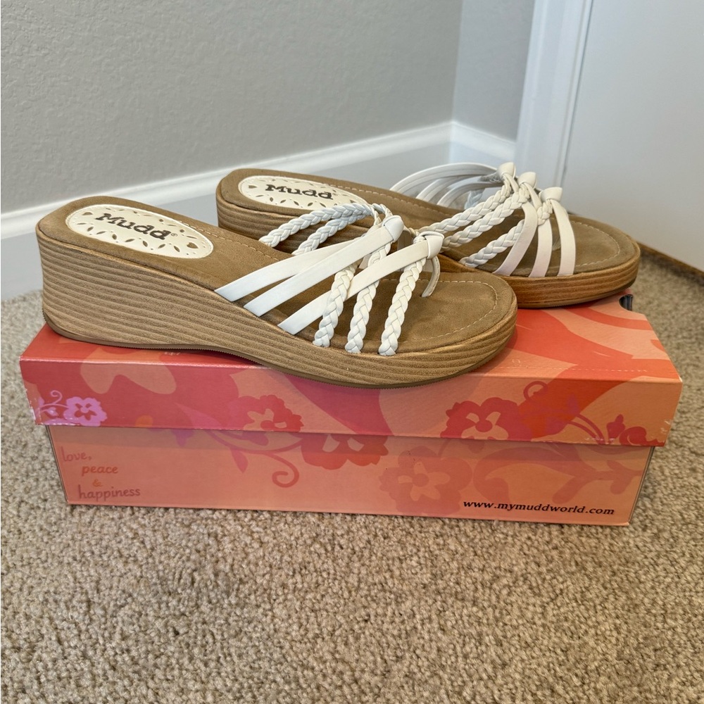Mudd White Braided Strap Wedge Sandals